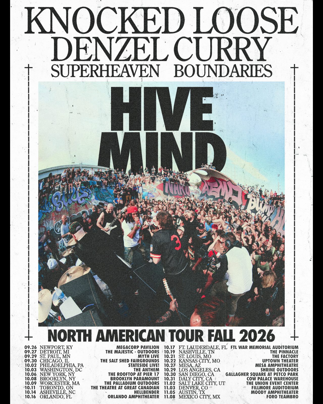 Flyer for Knocked Loose, Denzel Curry, Superheaven, and Boundaries