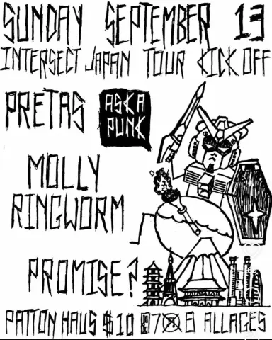 Flyer for Intersect Japan tour kick off at Patton Haus on September 13, 2026, with Pretas, Molly Ringworm, and Promise?