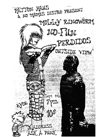 Flyer for Molly Ringworm, No-Fun, Perdidos, and Outside View at Patton Haus on September 4, 2026